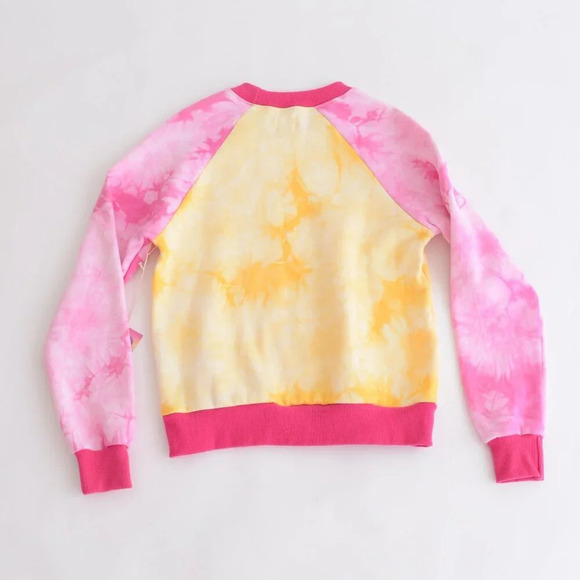 Warm  Fun Yellow & Pink Sunset Tie-Dye Laid Back Crewneck Sweater Sweatshirt XS - Picture 11 of 12